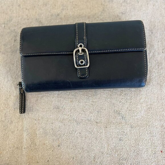 Vintage Classic Coach Black Leather Soho Buckle Trifold Check CC Wallet - Picture 2 of 9